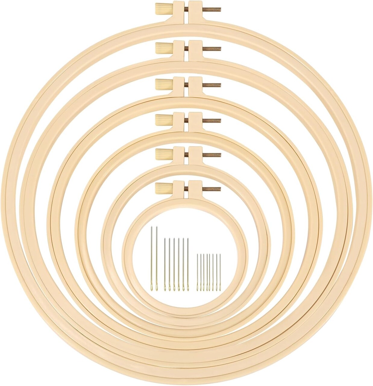 6 Pieces Embroidery Hoops 3 Inch to 10 Inch Cross Stitch Hoop,16 Pieces Needles